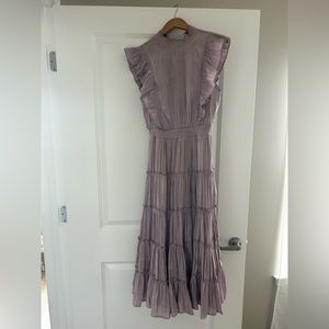 Lulu’s lilac ruffled midi wedding guest dress